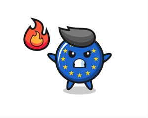 europe flag badge character cartoon with angry gesture