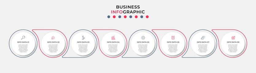 Vector Infographic design business template with icons and 8 options or steps. Can be used for process diagram, presentations, workflow layout, banner, flow chart, info graph