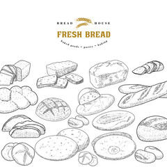 Set of natural elements of bread sketch vector illustration