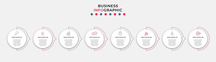 Vector Infographic design business template with icons and 8 options or steps. Can be used for process diagram, presentations, workflow layout, banner, flow chart, info graph
