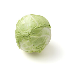 Obraz premium Green cabbage isolated on white background. Square photo. Healthy food concept. Vegetarian organic food.