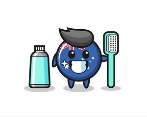 Mascot Illustration of australia flag badge with a toothbrush