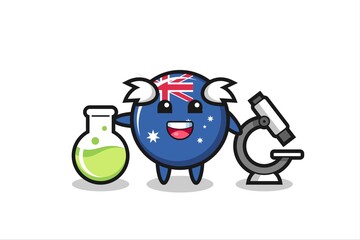 Mascot character of australia flag badge as a scientist