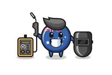 Character mascot of australia flag badge as a welder