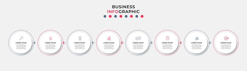 Vector Infographic design business template with icons and 8 options or steps. Can be used for process diagram, presentations, workflow layout, banner, flow chart, info graph