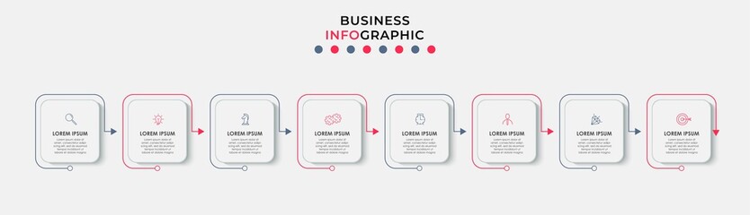 Vector Infographic design business template with icons and 8 options or steps. Can be used for process diagram, presentations, workflow layout, banner, flow chart, info graph