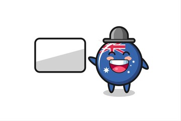 australia flag badge cartoon illustration doing a presentation