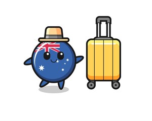 australia flag badge cartoon illustration with luggage on vacation
