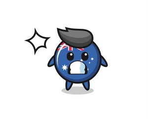 australia flag badge character cartoon with shocked gesture