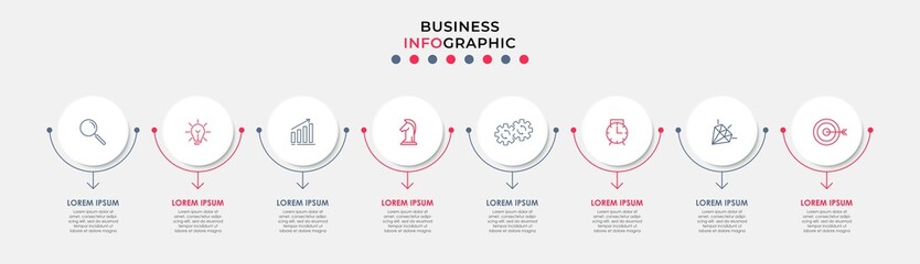 Vector Infographic design business template with icons and 8 options or steps. Can be used for process diagram, presentations, workflow layout, banner, flow chart, info graph