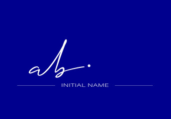 Stylish and elegant signature of letter AB with dark blue background logo for company name or initial 