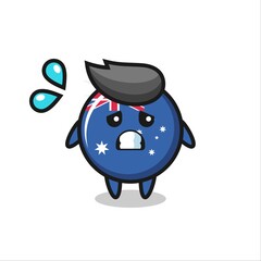 australia flag badge mascot character with afraid gesture