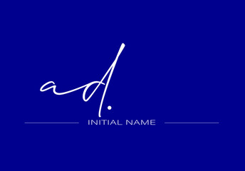Stylish and elegant signature of letter AD with dark blue background logo for company name or initial 