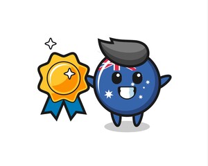 australia flag badge mascot illustration holding a golden badge
