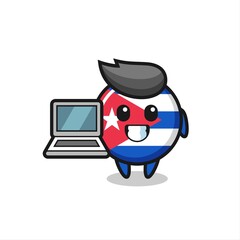 Mascot Illustration of cuba flag badge with a laptop