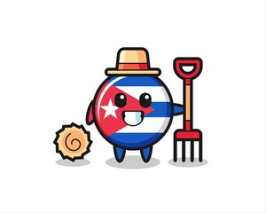 Mascot character of cuba flag badge as a farmer