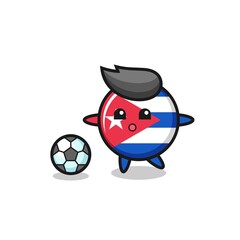 Illustration of cuba flag badge cartoon is playing soccer