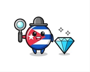 Illustration of cuba flag badge character with a diamond