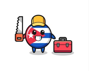 Illustration of cuba flag badge character as a woodworker