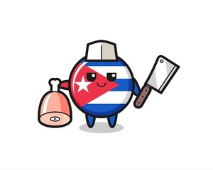 Illustration of cuba flag badge character as a butcher