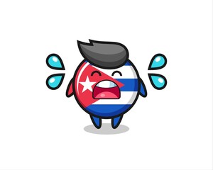 cuba flag badge cartoon illustration with crying gesture