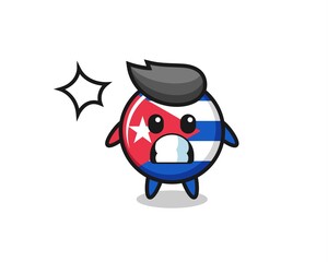 cuba flag badge character cartoon with shocked gesture