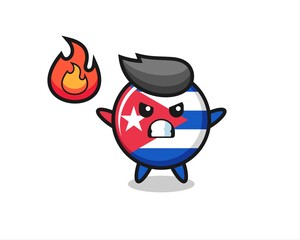 cuba flag badge character cartoon with angry gesture