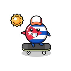 cuba flag badge character illustration ride a skateboard