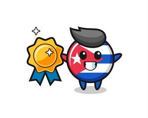 cuba flag badge mascot illustration holding a golden badge