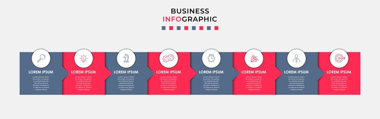 Vector Infographic design business template with icons and 8 options or steps. Can be used for process diagram, presentations, workflow layout, banner, flow chart, info graph