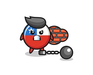 Character mascot of chile flag badge as a prisoner