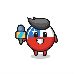 Character mascot of chile flag badge as a news reporter