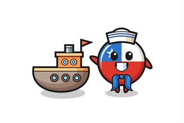 Character mascot of chile flag badge as a sailor man