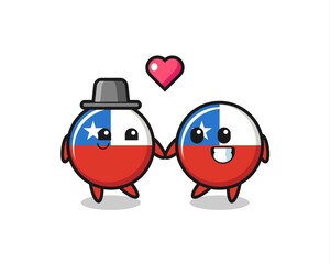 chile flag badge cartoon character couple with fall in love gesture