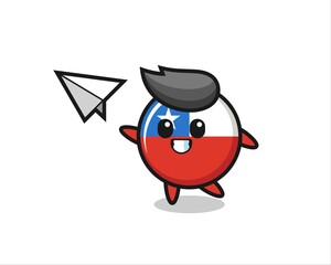 chile flag badge cartoon character throwing paper airplane