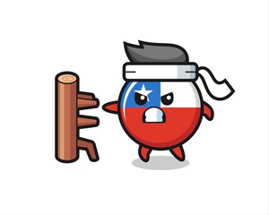 chile flag badge cartoon illustration as a karate fighter