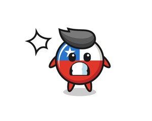 chile flag badge character cartoon with shocked gesture