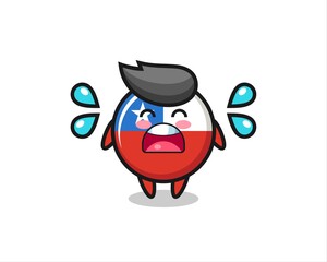 chile flag badge cartoon illustration with crying gesture