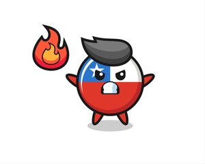 chile flag badge character cartoon with angry gesture