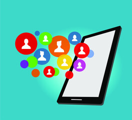 smartphone images and people icons in colorful bubbles