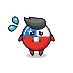 chile flag badge mascot character with afraid gesture