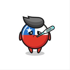 chile flag badge mascot character with fever condition