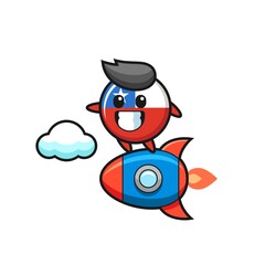 chile flag badge mascot character riding a rocket