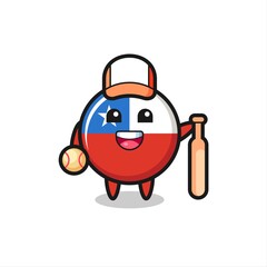 Fototapeta premium Cartoon character of chile flag badge as a baseball player