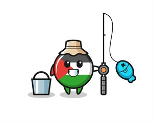 Obraz na płótnie Canvas Mascot character of palestine flag badge as a fisherman
