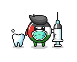 Mascot character of palestine flag badge as a dentist