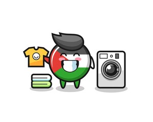 Mascot cartoon of palestine flag badge with washing machine