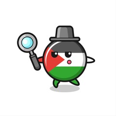 palestine flag badge cartoon character searching with a magnifying glass