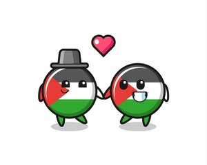 palestine flag badge cartoon character couple with fall in love gesture