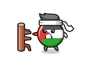 palestine flag badge cartoon illustration as a karate fighter